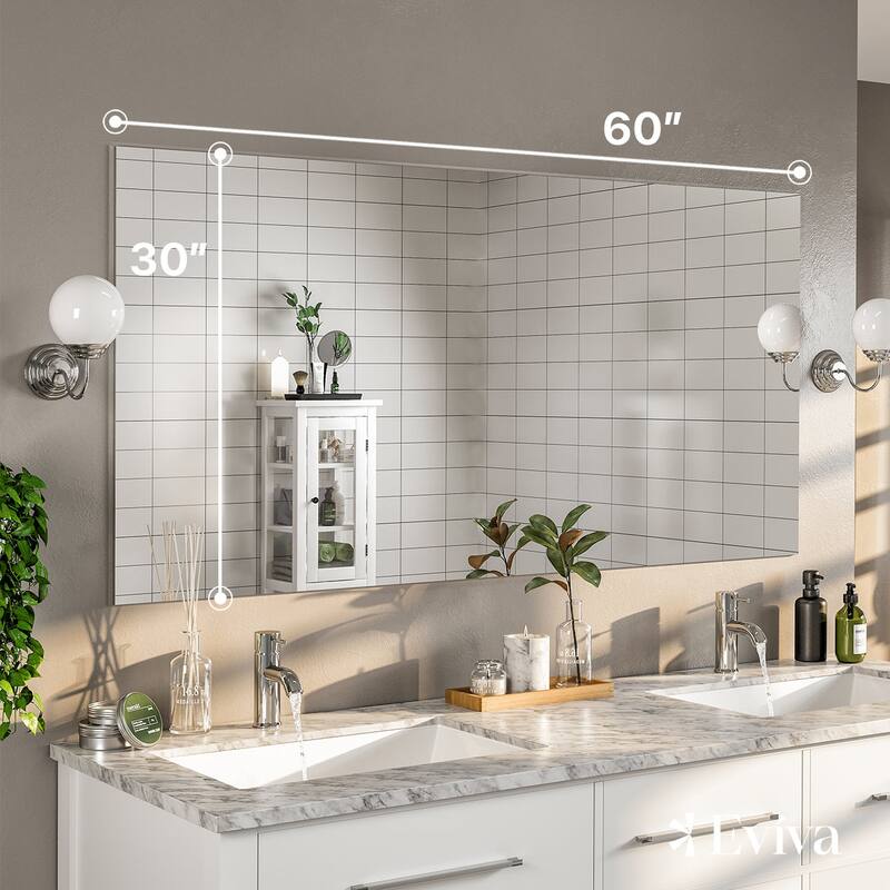 Eviva Sleek 60" x 30" Rectangular Modern Frameless Mirror - Clear