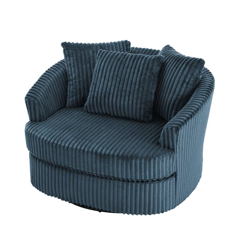 Oversized 43" W Plush Corduroy Swivel Barrel Chair with Pillows