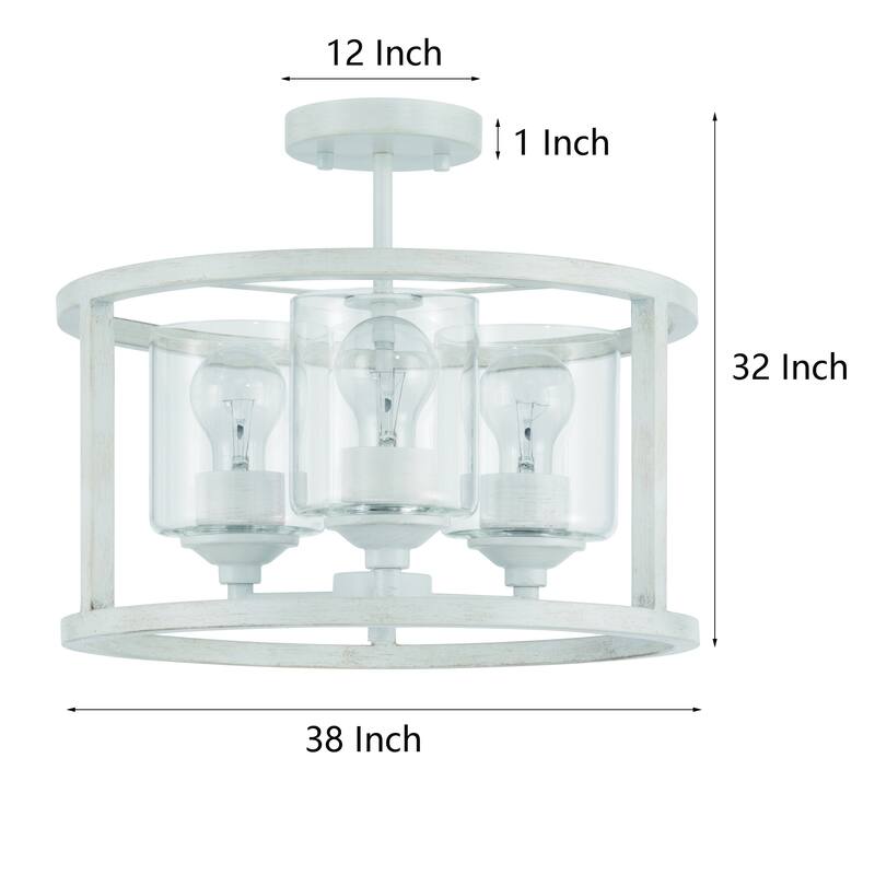 Acroma 3-light White Modern Farmhouse Semi-Flush Mount Ceiling Light