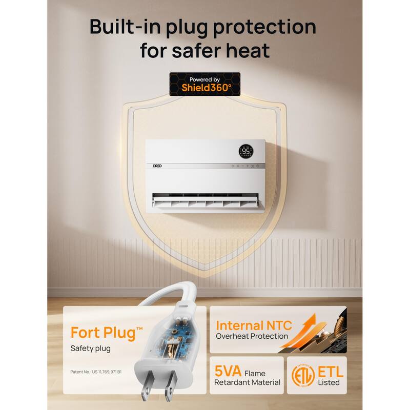 WallMounted Heater with FortPlug Overheat Protection, 120°Vertical