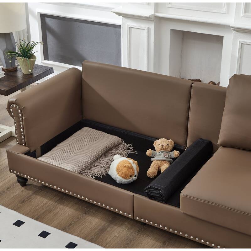 83" Classic Leather Sofa - 3-Seater Genuine-Look Cowhide Couch with Nailhead Trim, Durable Faux Leather Upholstery