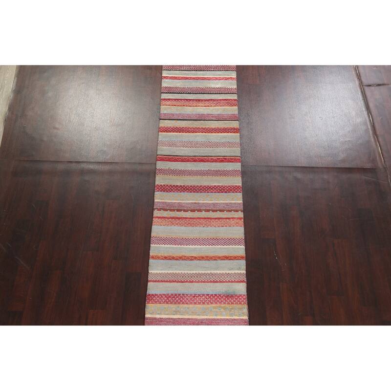 Striped Oriental Gabbeh Kashkoli Runner Rug Hand-knotted Wool Carpet - 2'8" x 11'11"
