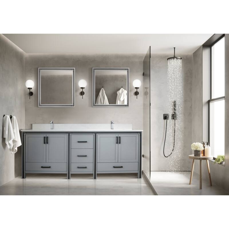 Ziva 84 in W x 22 in D White Double Bath Vanity, White Quartz Top and 34 in Mirrors