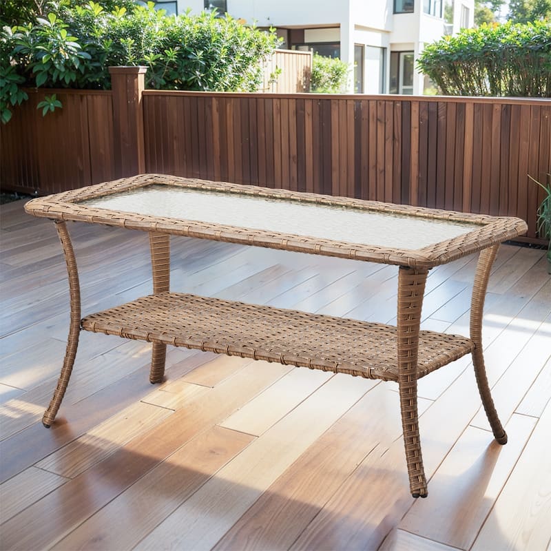 Patio Coffee Table Rattan Side Table - Yellow