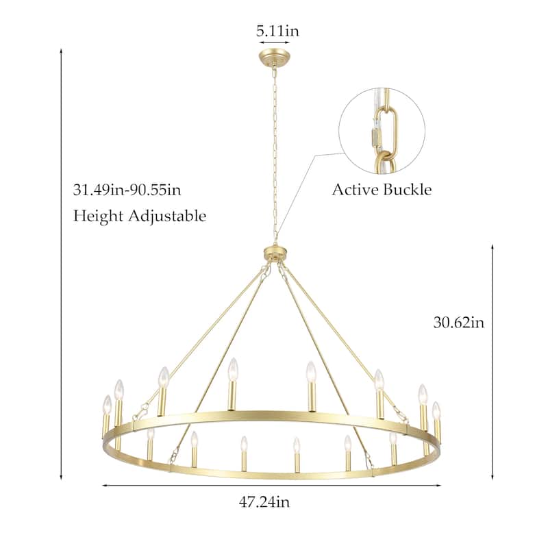Vyolette 16-Light 47 in. Large Modern Farmhouse Candle Wagon Wheel Chandelier for Living Room