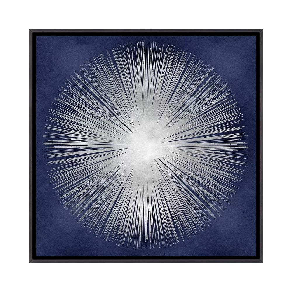 iCanvas "Silver Sunburst On Blue I" by Abby Young Framed