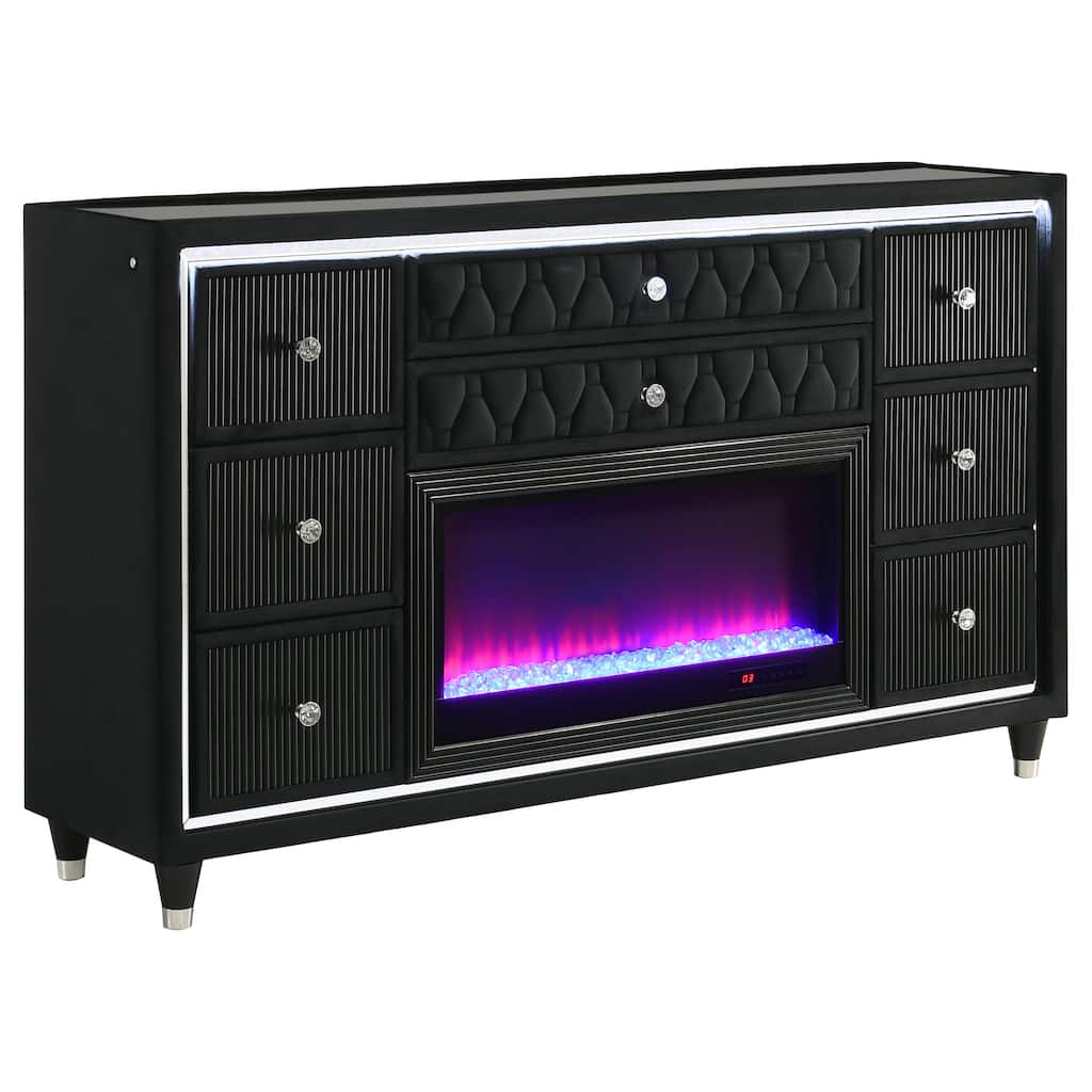 Lorient 8-drawer LED Flame Box Dresser and Mirror Black