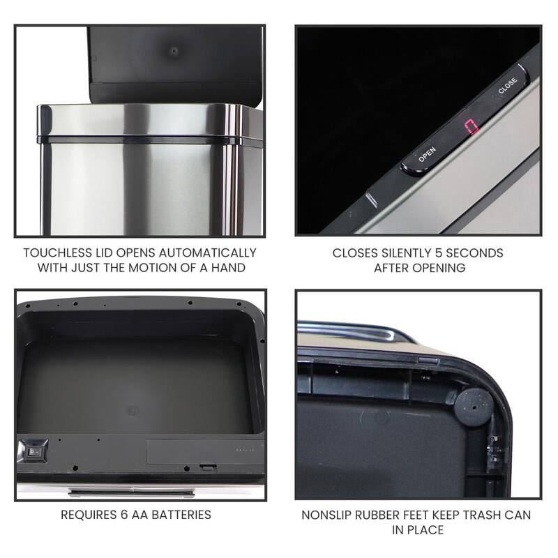 Hanover 50-Liter / 13.2-Gallon Trash Can with Sensor Lid in Stainless Steel