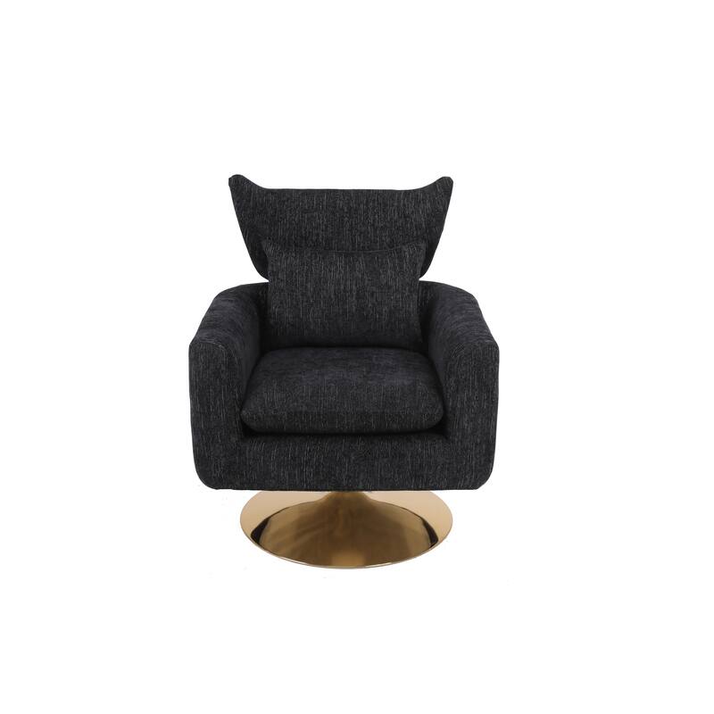 Swivel Accent Chair with Pillow Wide Upholstered & Gold Base, Modern Barrel Chair, 360-degree Swivel Sofa Chair for Living Room