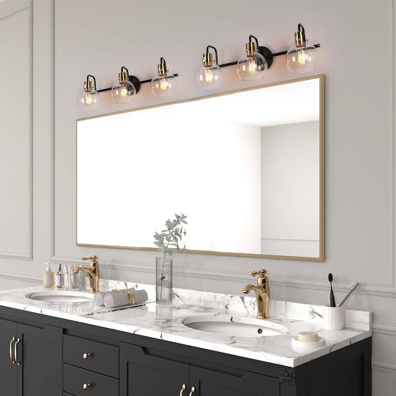 Modern 3-Light Bathroom Black Vanity Lights Globe Glass Wall Sconces - 23" L x 8" W x 8" H