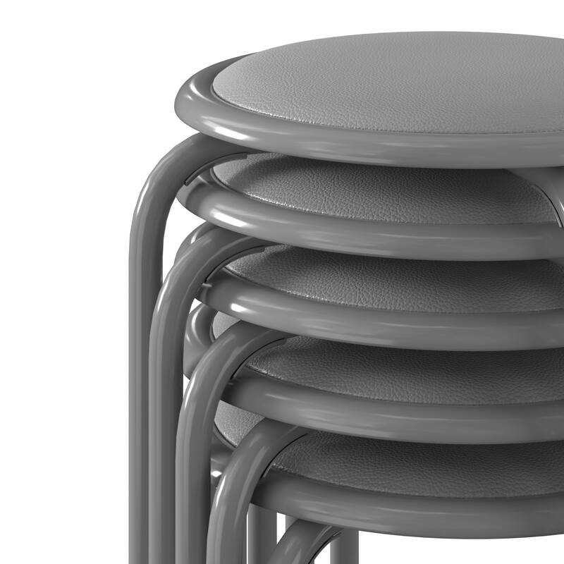 VECELO 6-Pack Stacking Stools for Living Room Backless Round Stools Set Indoor Outdoor Use with Metal Frame & Non-Slip Feet