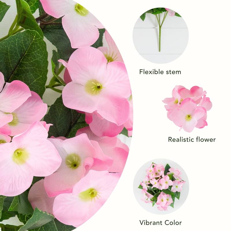 14-in UV Resistant Artificial Hydrangea Bush - Set of 6