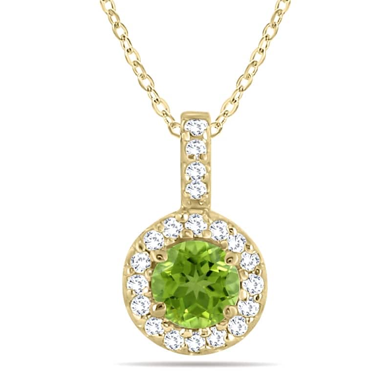 Marquee 1/2 Carat TW Halo Peridot And Diamond Pendant in 10K Yellow Gold