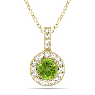 Marquee 1/2 Carat TW Halo Peridot And Diamond Pendant in 10K Yellow Gold