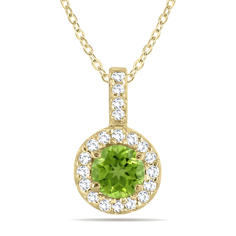 Marquee 1/2 Carat TW Halo Peridot And Diamond Pendant in 10K Yellow Gold