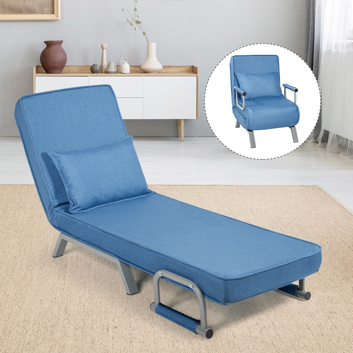 Costway Folding 5 Position Convertible Sleeper Bed Armchair Lounge On Sale Overstock 23571631 Fun furnishings chair sleeper, red micro suede. costway folding 5 position convertible sleeper bed armchair lounge