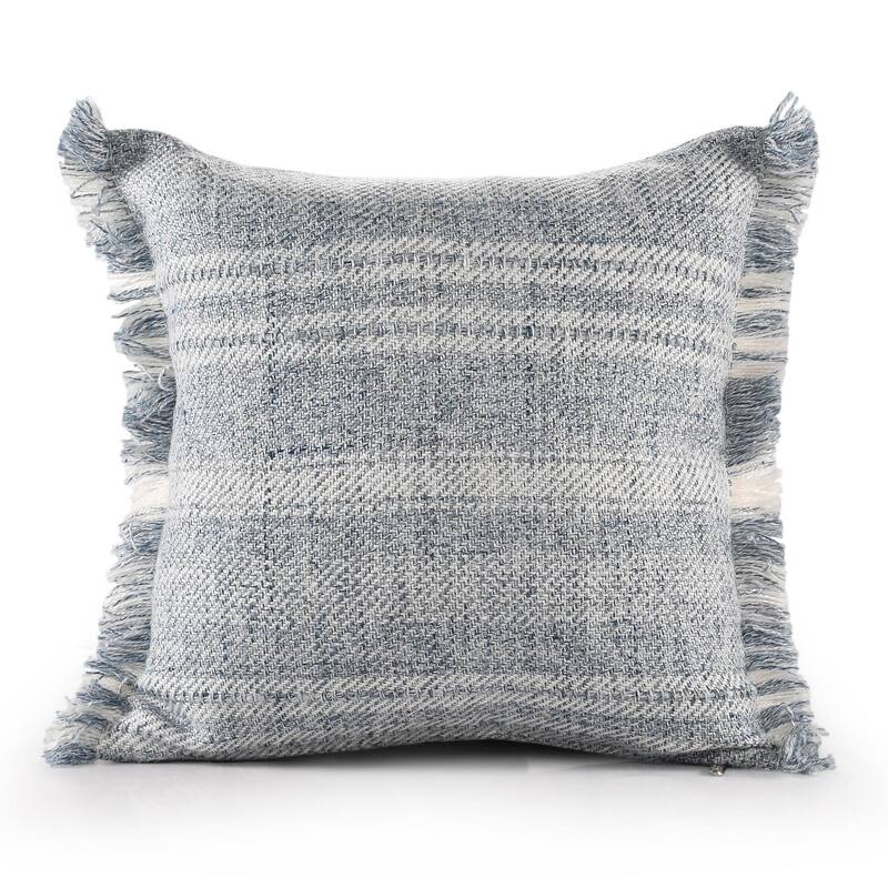 Hand Woven Denim Striped Outdoor Square Throw Pillow - 20" - Blue and Ivory