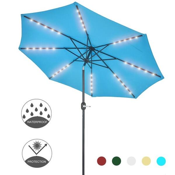 Shop 9 Ft Patio Umbrella With Led Lights Blue Overstock 32082078
