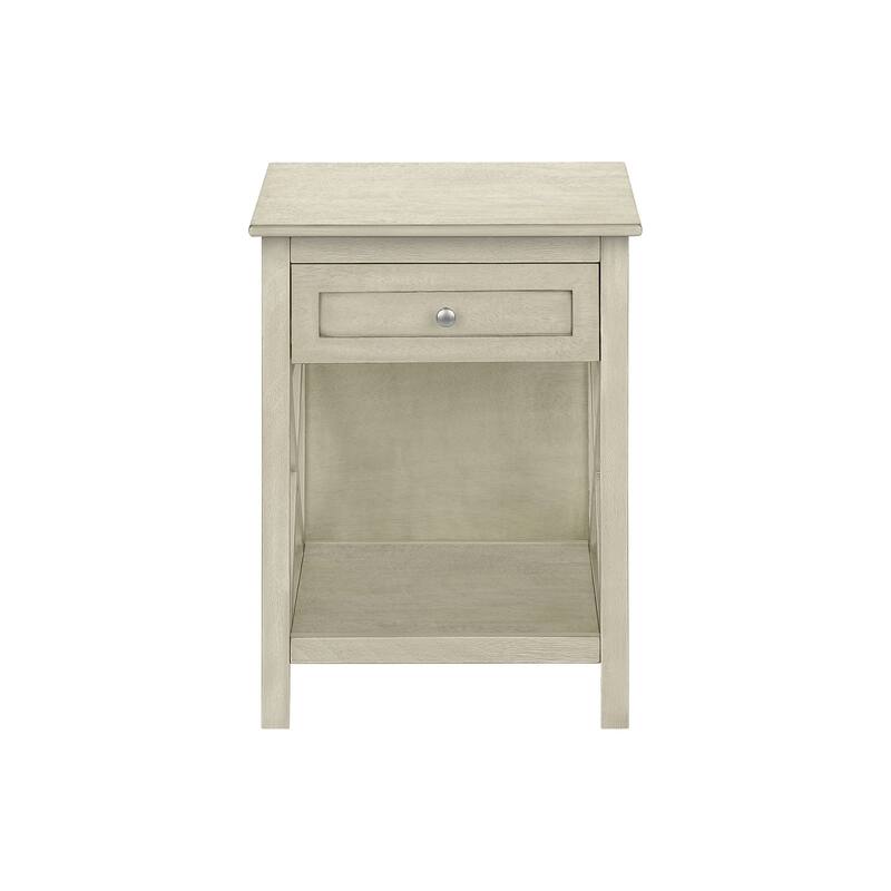 Accent Table, End, Side Table, 2 Tier, Bedroom, Nightstand, Lamp, Storage Drawer, Antique White Veneer, Transitional