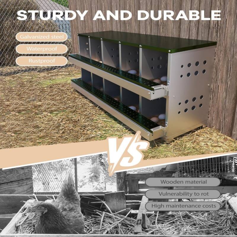 10-Compartment Chicken Nest Box with Egg Collection Tray and 10 Fake Training Eggs Red