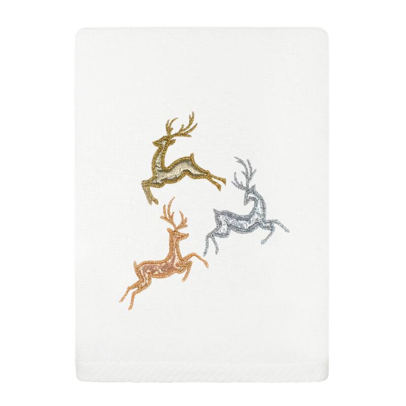 Authentic Hotel and Spa Christmas Leaping Deer Hand Towel - White