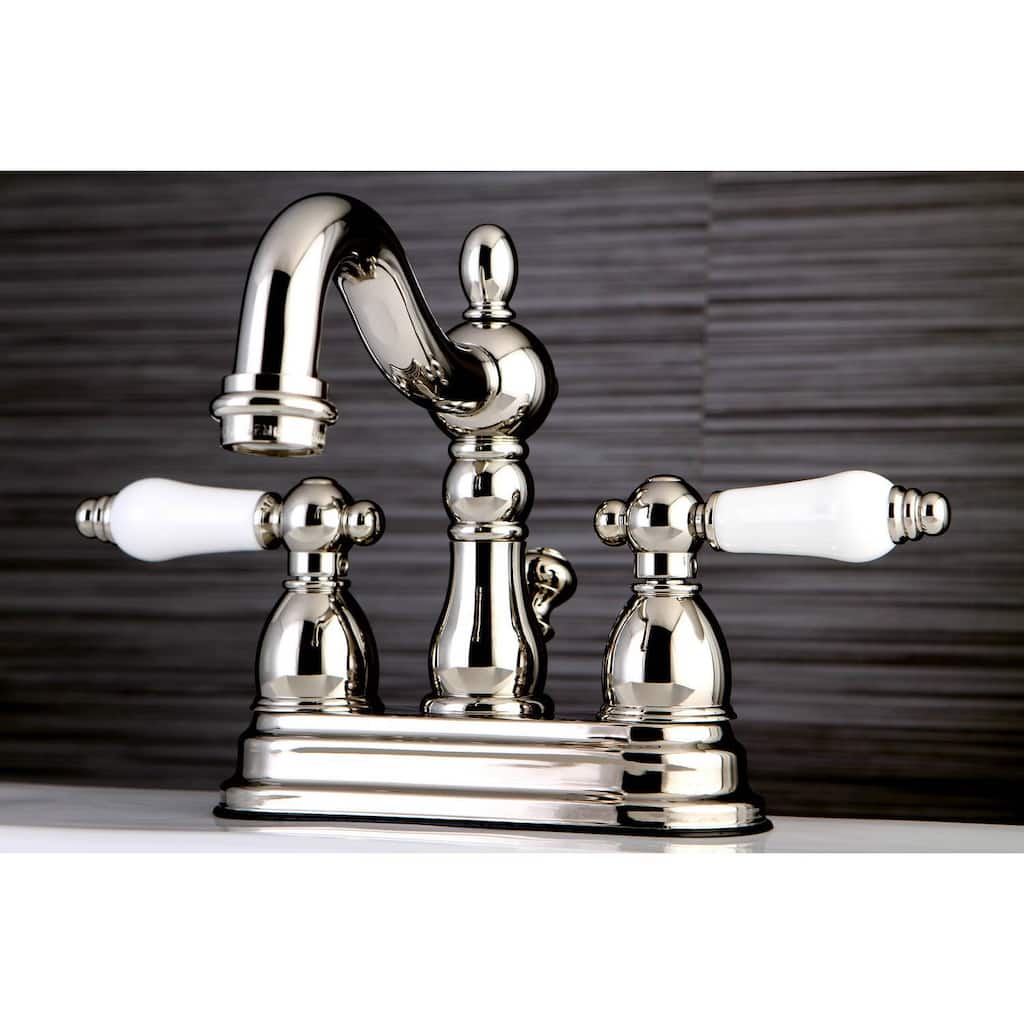 Kingston Brass Heritage Porcelain-Handles Polished Nickel Bathroom Faucet