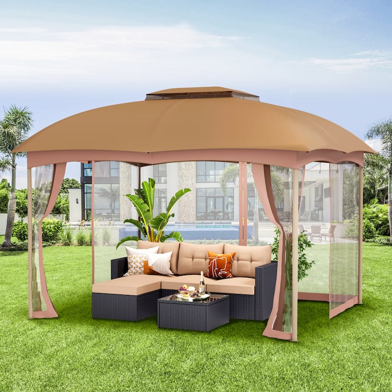 12ft x 10ft Pop Up Double-vented Gazebo with Mosquito Mesh Netting Walls