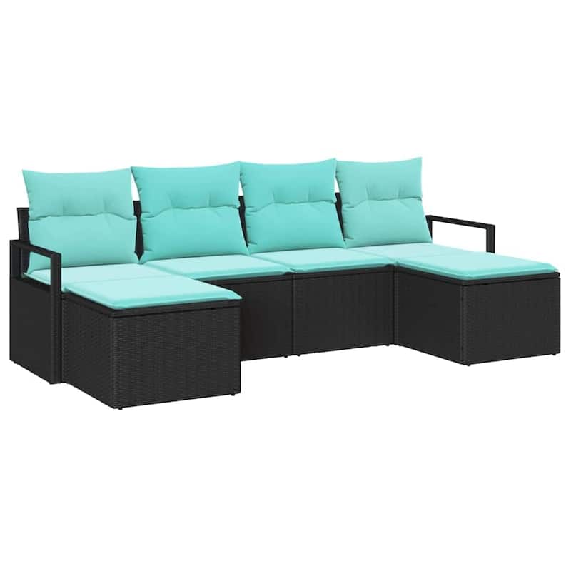 vidaXL 6 Piece Garden Sofa Set with Cushions Brown/Grey/Black Poly Rattan - 90.6×24.4×27.2