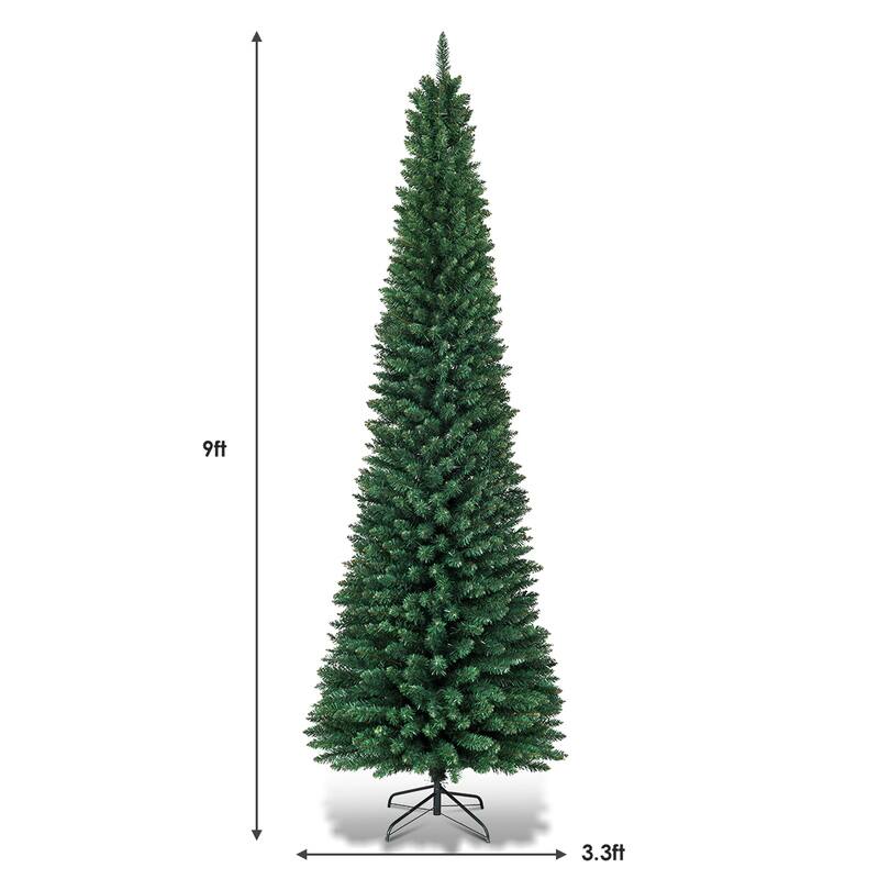Gymax 9' PVC Artificial Christmas Tree Holiday Decor Slim Pencil Tree