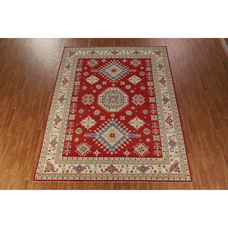 Hand Knotted Oriental 100% Wool Carpet Traditional Geometric Red Kazak Area Rug - 11' 8'' X 9' 0''