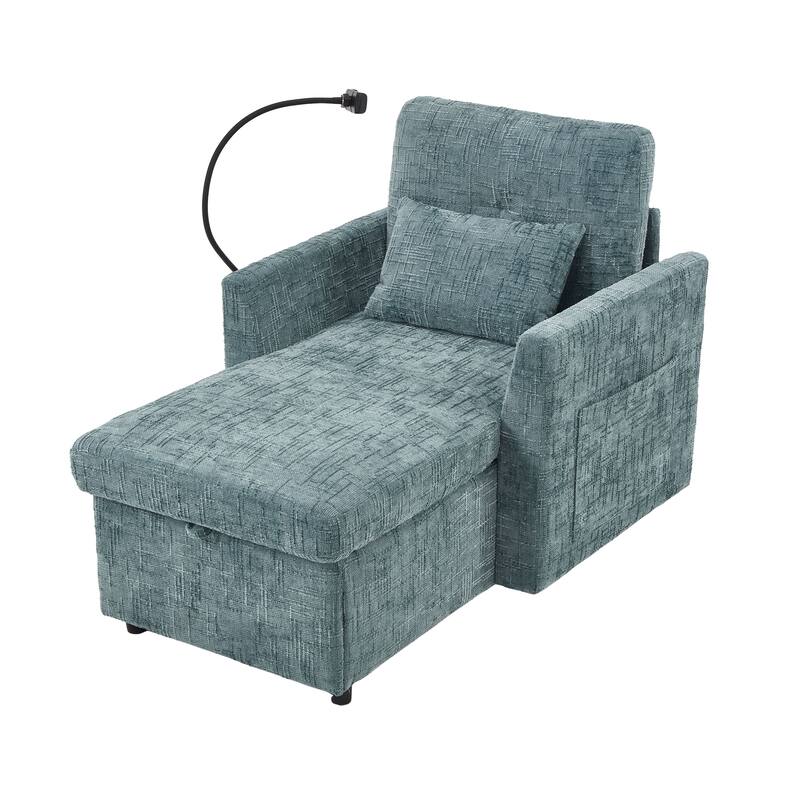 Multifunctional Lazy Person Sofa Recliner Can Be Stored Storage Backrest With Cell Phone Bracket Chenille Single Leisure Chair