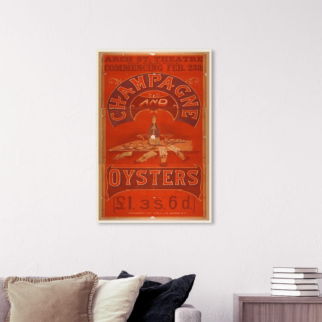 Wynwood Studio 'Champagne And Oysters Tall' Advertising Wall Art Canvas Print Posters - Orange, Red