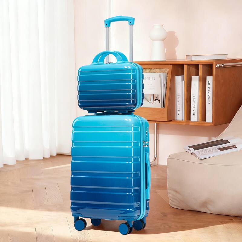 14In 20In 2 pcs in PC Spinner Wheel Luggage, Carry on Suitcase, With Gradient Color and Combination Lock
