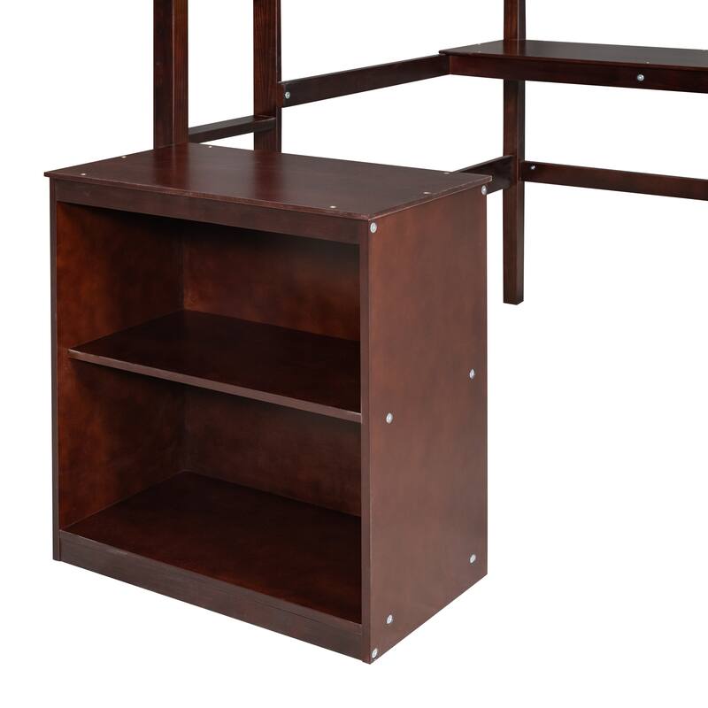 Full Size Loft Bed with Desk, Writing Board, and 2 Drawers in Espresso