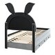 preview thumbnail 9 of 26, Kids Twin Upholstered Bed with Trundle & 3 Drawers, Wooden Platform Frame with Embedded LED Lights, Rabbit-Shaped Headboard