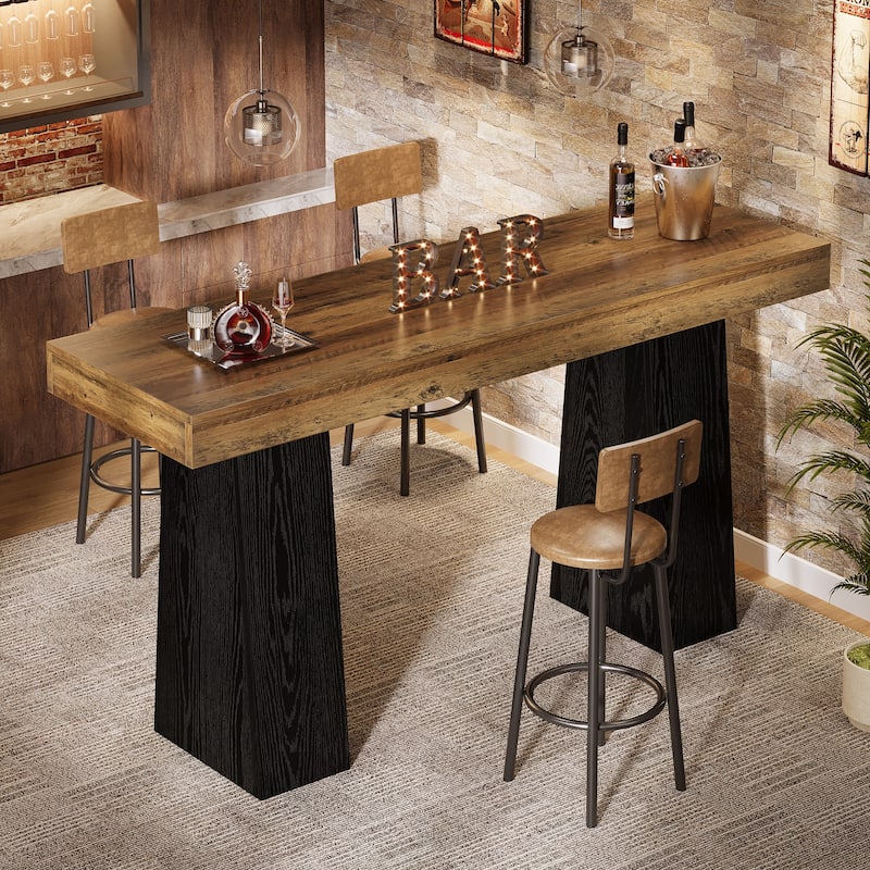 63-Inch Bar Table, Wood Counter Height Pub Table, Rectangular Home Bar for Kitchen, Dining/Living Room