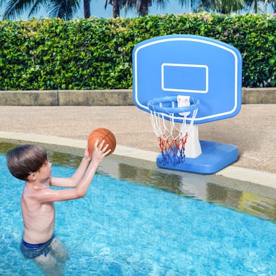 Outsunny Pool Basketball Hoop Poolside with Ball and Pump, Basketball Goal for Inground Pools and Swimming Pool Games, Blue