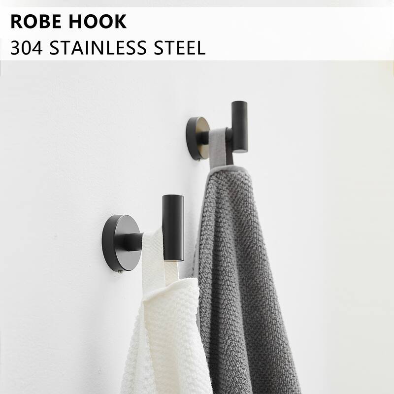 8 Piece Stainless Steel Bathroom Towel Rack Set Wall Mount in Black - 3.19"W×2"H