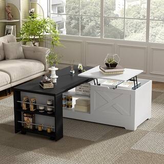 Farmhouse Lift Top Coffee Table with Barn Doors & Hidden Storage - Bed ...