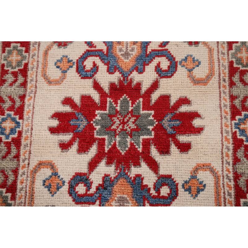 Hand Knotted Oriental 100% Wool Carpet Traditional Geometric Beige & Ivories Kazak Area Rug - 2' 10'' X 1' 10''