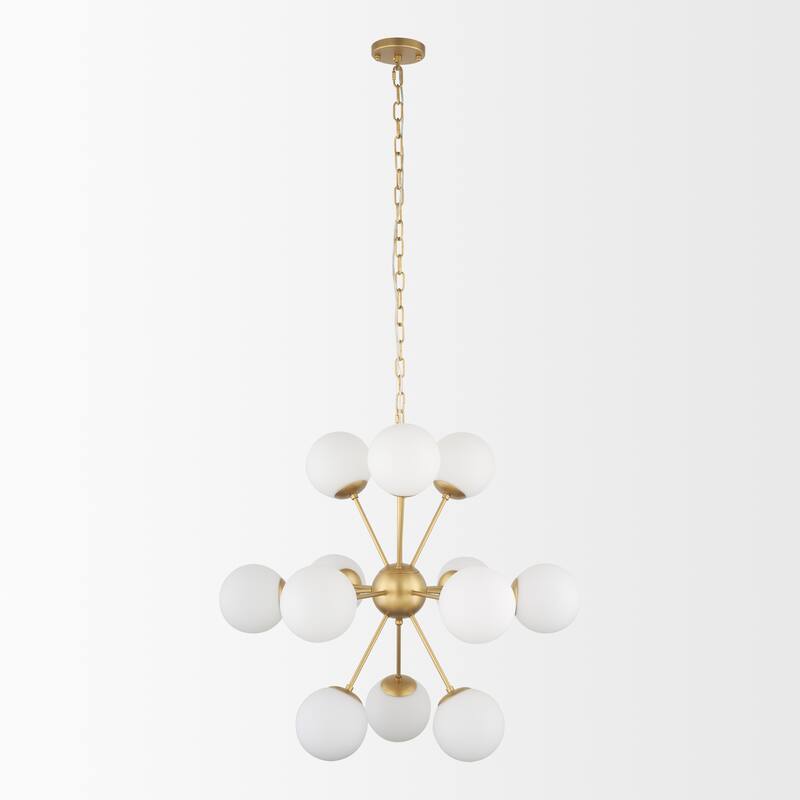 Barbara Brushed Gold Metal w/ Frosted Glass Globes 11-Light Chandelier - 31.5L x 31.5W x 31.5H