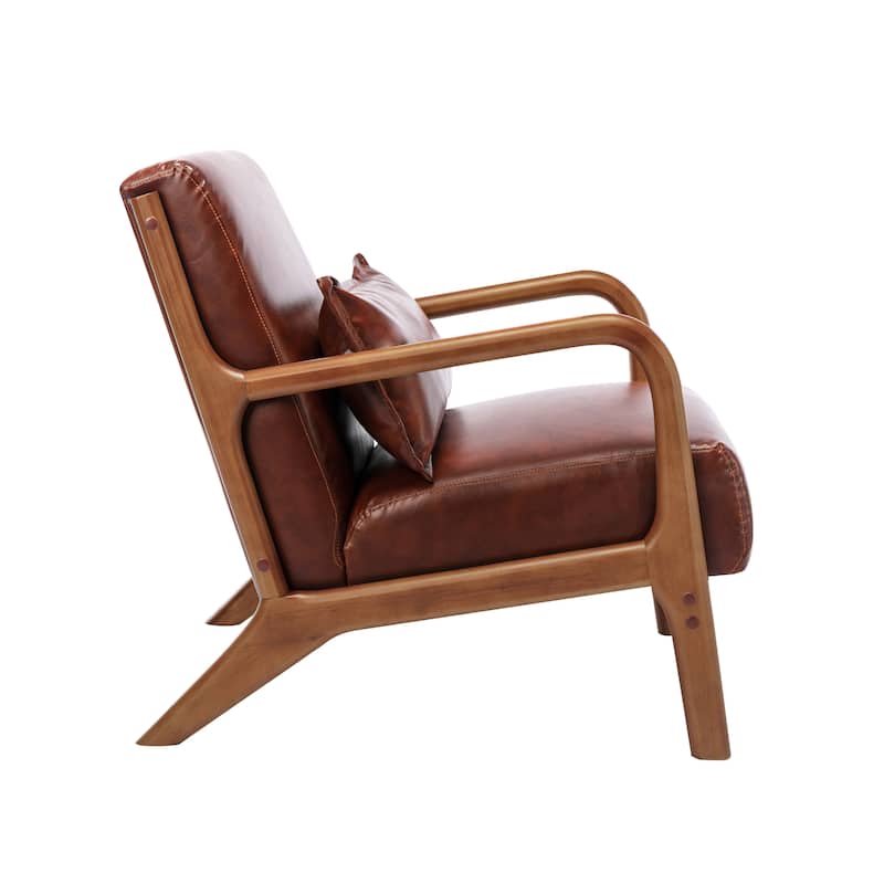 Porthos Home Joa Accent Chair with Pillow, PU Upholstery, Rubberwood Legs