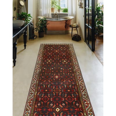 Fine Vintage Distressed Douglas Charcoal/Ivory Runner - 3'2" x 9'7"