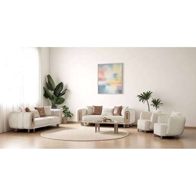 Cavalli 4 Pieces Living Room Sets 2 Sofa 2 Chair - Beige