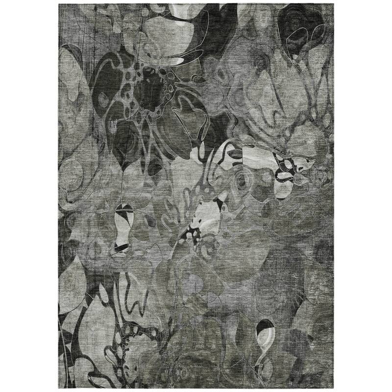 HomeRoots 9' X 12' Gray Abstract Washable Indoor Outdoor Area Rug - 9' X 12'