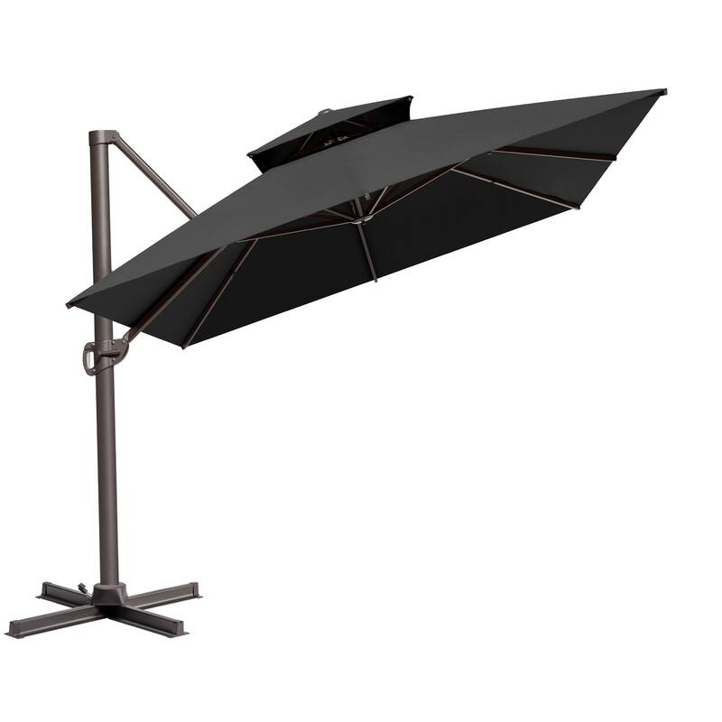 10 x 13 Feet Double Top Rectangular Patio Offset Cantilever Umbrella Aluminum with Crank