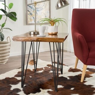 Image showcasing Modern Minimalist End Table, Wooden Tabletop And Metal Legs, Simple ...