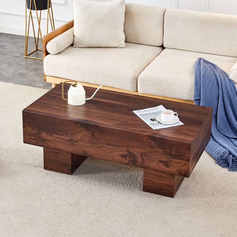 43.3" Modern Rectangular Coffee Table with Sturdy MDF Support Legs for Living Room - Walnut