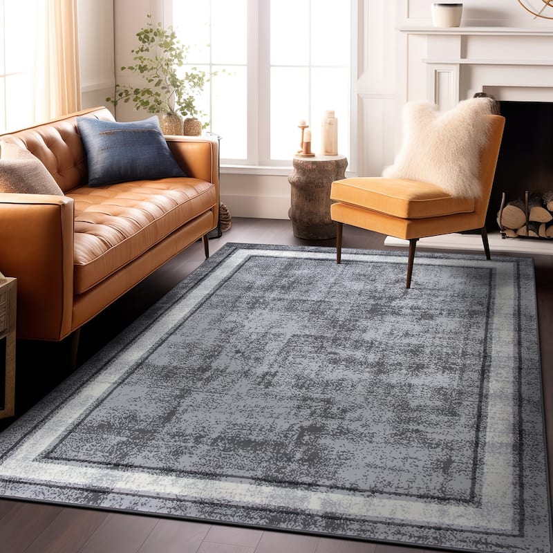 World Rug Gallery Contemporary Distressed Bordered Area Rug