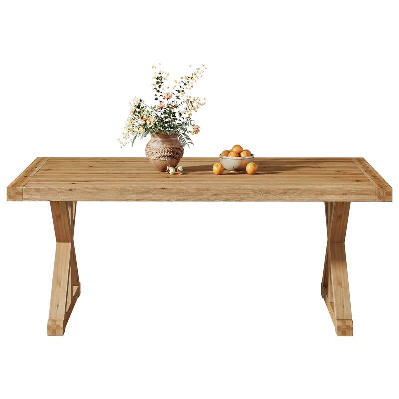 Solid Wood Dining Table, 63" Long Farmhouse Kitchen Table for 4-6 People - 31.49" D x 62.99" W x 30.51" H
